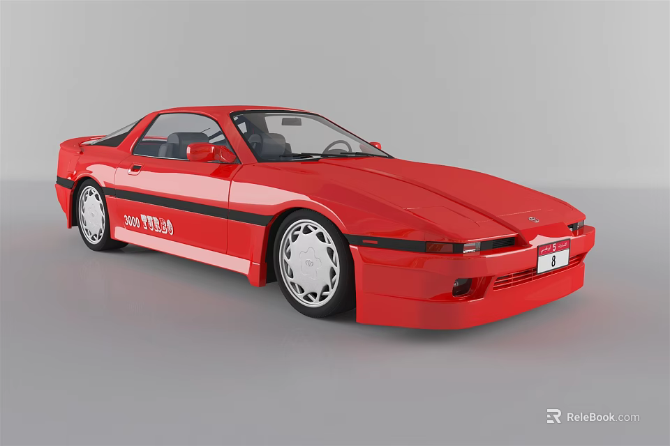 Red Two Door Classic Sports Car With TURBO Stripe And Silver Alloy Wheels 3d model 
