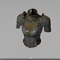 Ornate Medieval Metal Breastplate Armor With Shoulder Plates And Intricate Golden Decorations