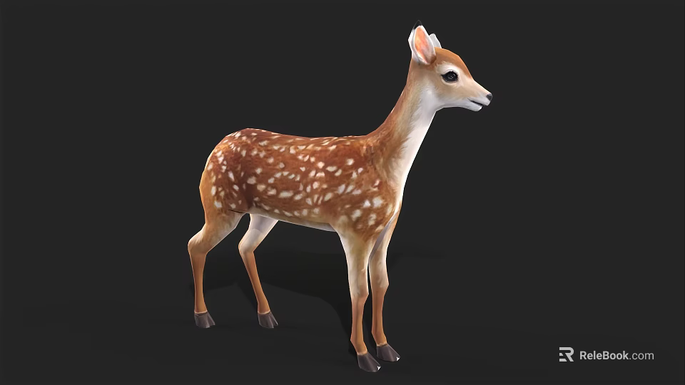 3D Fawn Model with Brown Fur and White Spots on Black Background 3d model 