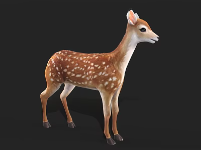 3D Fawn Model with Brown Fur and White Spots on Black Background 3d model