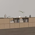 Modern Light Wood Storage Cabinet With Open Shelves Drawers Books Decor Plant On Wooden Floor