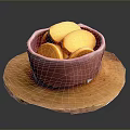 Fresh Yellow Round Sliced Food in Pink Bowl on Wooden Board Serving
