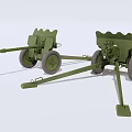 Two Green Military Field Artillery Cannons with Wheels and Carriage