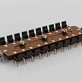 Modern Conference Table With Wooden Top Black Chairs And Floral Arrangements In Meeting Room