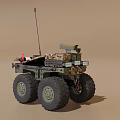 Detailed Military Unmanned Vehicle Model With Large Wheels Antenna And Equipment