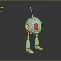 Modern White Robot Character With Green Accents Antenna Metallic Legs Green Feet