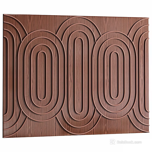 Wooden Textured Background Wall With Elliptical Carved Patterns And Design 3d model