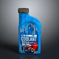 Blue Engine Coolant Bottle With 50/50 Premix And Red Car Graphic Design