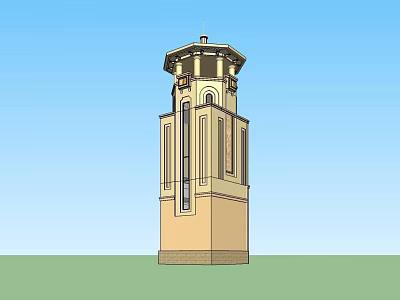 Classical Stone Tower With Arched Windows Multiple Tiers And Decorative Top Design 3d model