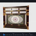 Traditional Wooden Partition With Ornate Carved Patterns And Colored Glass Accents