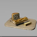 Fresh Baked Bread And Baguette On Wooden Cutting Board With Butter Slice And Knife