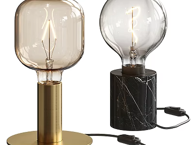 Modern Table Lamps With Transparent Glass Shades Spiral Bulbs Gold And Black Marble Bases 3d model