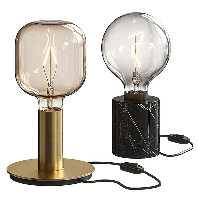 Modern Table Lamps With Transparent Glass Shades Spiral Bulbs Gold And Black Marble Bases 3d model