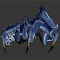 Blue Spider Like Game Monster Character With Red Eyes And Sharp Claws 3d model
