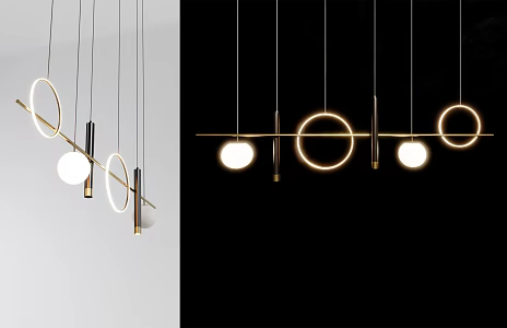 Simple Metal Chandelier Strip Ball Ring Combination Steel Wire Chandelier Home Decoration Tooling Ceiling Lamp 3d model