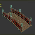 Traditional Red Bridge With Wooden Deck And Ornate Red Railings Adorned With Ornamental Posts