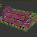 Wooden Step Structure With Arched Beams And Brick Base And Metal Brackets 3d model