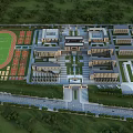 Birds Eye View Planning Of Modern Campus With Classroom Buildings Sports Field And Green Spaces