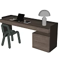Modern Wooden Desk With Laptop Tablet White Lamp And Matching Chair
