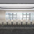 Modern Glass Partition With Metal Frame And Perforated Pattern On Gray Concrete Wall