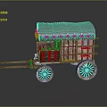 Detailed Ancient Carriage Model With Green Canopy And Intricate Decorative Wheels