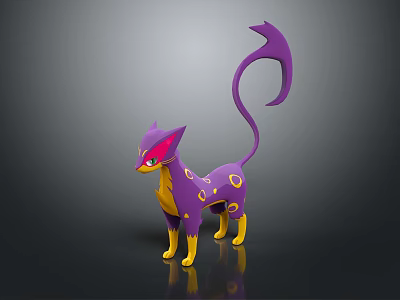 Game And Movie Fantasy Character With Purple Yellow Body Long Curved Tail And Pointed Ears 3d model