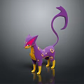 Game And Movie Fantasy Character With Purple Yellow Body Long Curved Tail And Pointed Ears