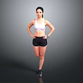 Active Woman in White Sports Bra and Black Shorts Posing with Hands on Hips