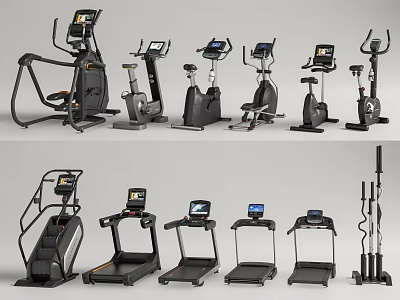 Premium Home Fitness Equipment Collection With Elliptical Trainers Stationary Bikes Treadmills And Stair Climbers 3d model