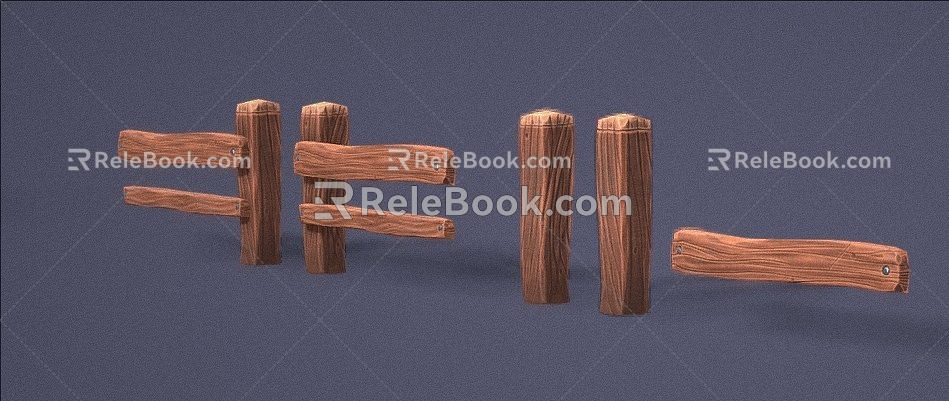 Wood fence fence fence cartoon fence wood cartoon wood Q version of wood 3d model