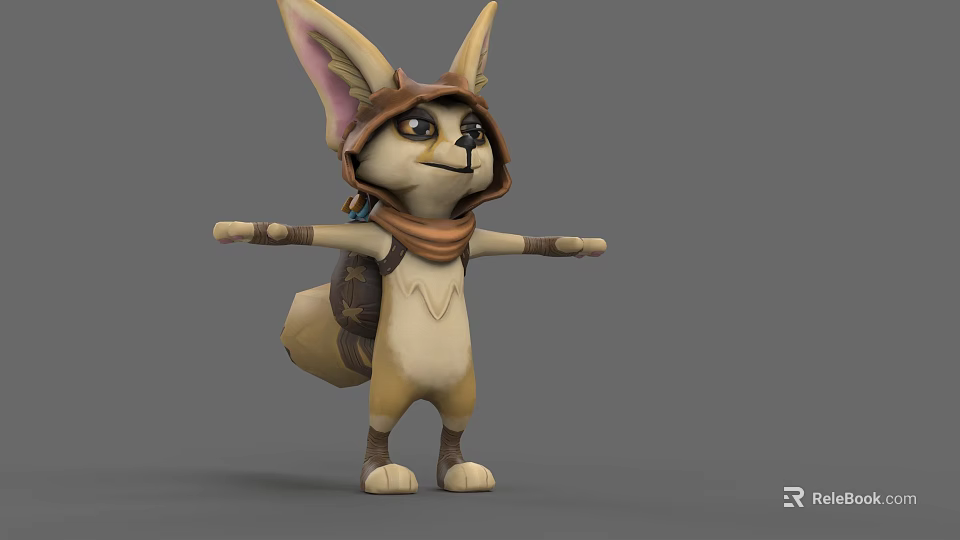 Cute Cartoon Fox Character Wearing Hat Scarf And Backpack With Arms Outstretched 3d model 