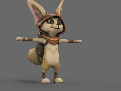 Cute Cartoon Fox Character Wearing Hat Scarf And Backpack With Arms Outstretched 3d model