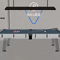 POUJFORM Modern Pool Table With Transparent Legs And Blue Felt Surface 3d model