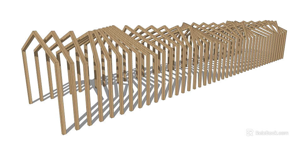 Wooden Pergola With Geometric Frame Structure And Extended Design Elements 3d model 