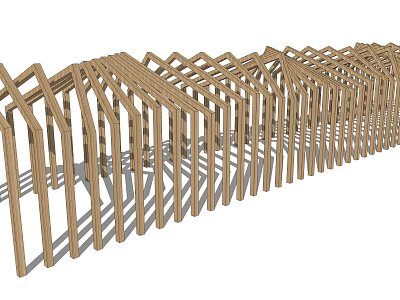 Wooden Pergola With Geometric Frame Structure And Extended Design Elements 3d model