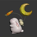 Cute White Rabbit Doll With Yellow Banana And Carrot Shaped Balloons