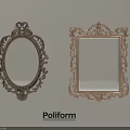 Two Oval and Square Mirrors with Ornate Carved Frames on Light Gray Wall 3d model