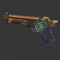 Futuristic Black And Yellow Pistol With Circular Component And Metallic Patterns 3d model