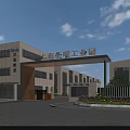 Modern Industrial Factory Building With Light Beige Exterior Multiple Windows And Front Parking Area 3d model