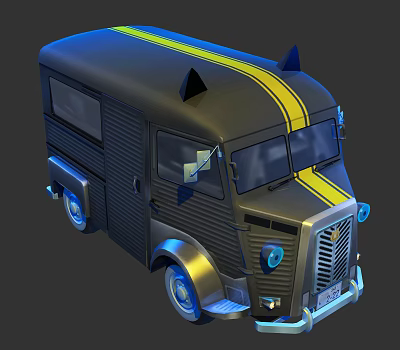 Electric Toy Van With Black Body Yellow Stripes Cat Ears And Blue Wheels 3d model Electric Toy Van With Black Body Yellow Stripes Cat Ears And Blue Wheels 3d model