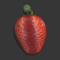 Fresh Ripe Red Strawberry with Green Leaves on Black Surface Showing Clear Reflection