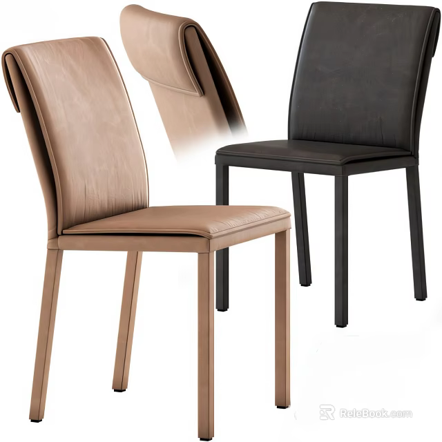 Modern Single Leather Chair In Beige And Black Colors With Upholstered Backrest And Slim Legs 3d model 