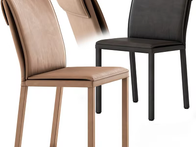 Modern Single Leather Chair In Beige And Black Colors With Upholstered Backrest And Slim Legs 3d model
