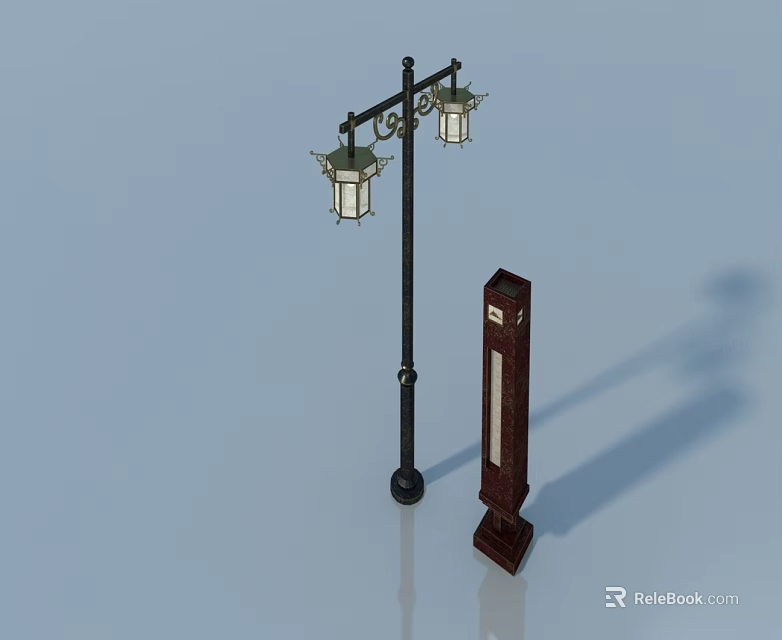 Elegant Wooden Swing Door With Vintage Street Lamp And Cabinet Design 3d model 