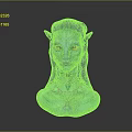 Fictional Alien Character With Blue Skin Pointed Ears Long Black Hair And Chest Patterns