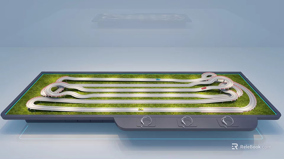 Toy Race Track Equipment with Green Grass Surface White Curved Tracks and Bottom Control Knobs 3d model 