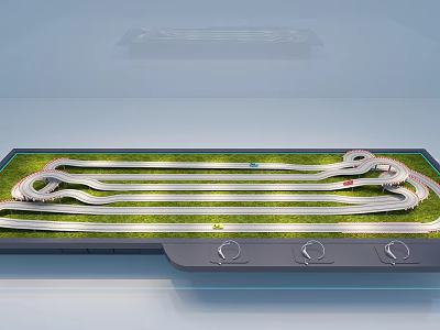Toy Race Track Equipment with Green Grass Surface White Curved Tracks and Bottom Control Knobs 3d model