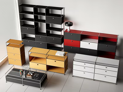 Modern Storage Cabinets With Multiple Colors Drawers And Shelves For Interior Organization 3d model