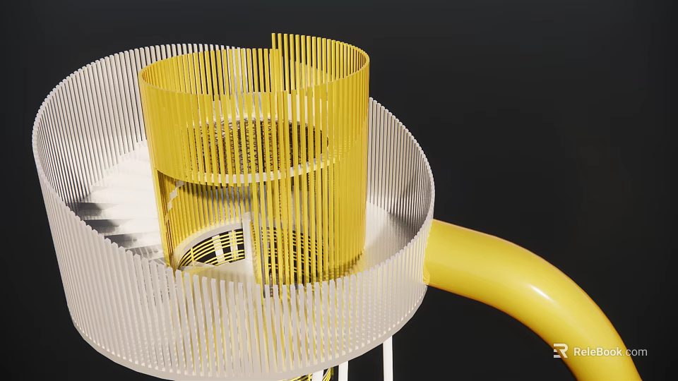 Yellow and White Playground Equipment With Cylindrical Structure Mesh Parts and Curved Tube Design 3d model 