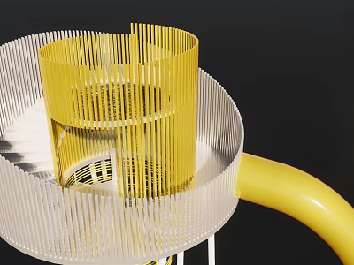 Yellow and White Playground Equipment With Cylindrical Structure Mesh Parts and Curved Tube Design 3d model